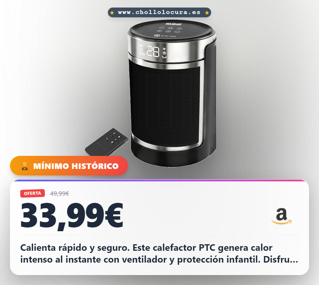 Aprovecha este calefactor PTC 1500W con seguridad y control remoto para ahorrar energía al mejor precio