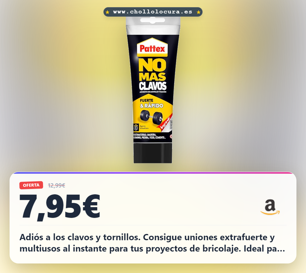 Aprovecha el pegamento sin clavos Pattex extrafuerte para bricolaje y reparaciones multiusos en oferta histórica