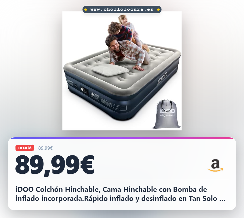 iDOO Colchón Hinchable, Cama Hinchable con Bomba de inflado incorporada.Rápido inflado y desinflado en Tan Solo 3 Minutos,para el hogar, 137x193x46cm, Peso máximo:295kg, Cama Matrimonial