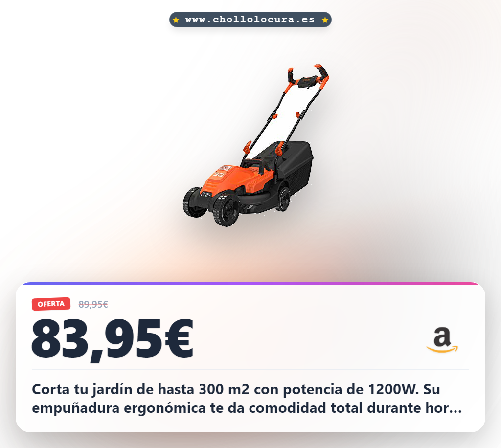 Adquiere el cortacésped eléctrico BLACK+DECKER 1200W con bolsa de 35L y corte preciso al mejor precio