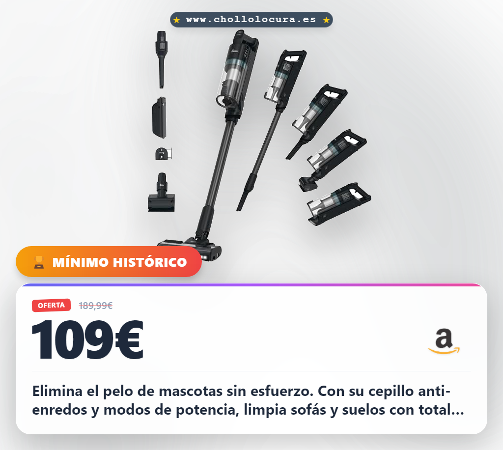 Elimina el pelo de mascotas sin esfuerzo. Con su cepillo anti-enredos y modos de potencia, limpia sofás y suelos con total eficacia. Autonomía de 50 minutos y sistema QuickPark para una limpieza rápida y sin complicaciones.
