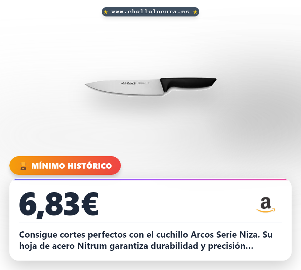 Consigue el cuchillo cocinero Arcos Serie Niza con hoja de acero Nitrum 200mm al mejor precio