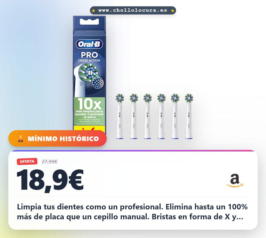 Oral-B Pro CrossAction Cabezales De Recambio ORIGINALES para Cepillo de Dientes Eléctrico Oral B Pro, Pack de 6 Recambios Con Indicador De Uso, Blanco