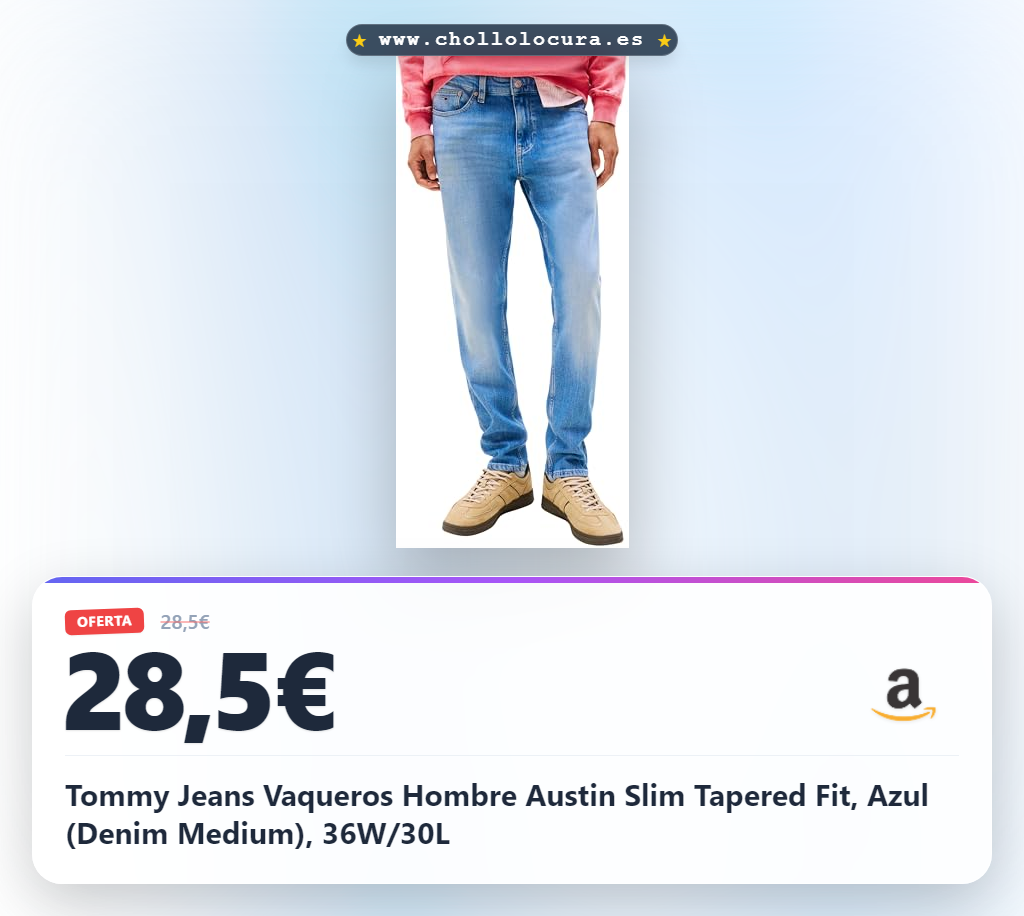 Tommy Jeans Vaqueros Hombre Austin Slim Tapered Fit, Azul (Denim Medium), 36W/30L