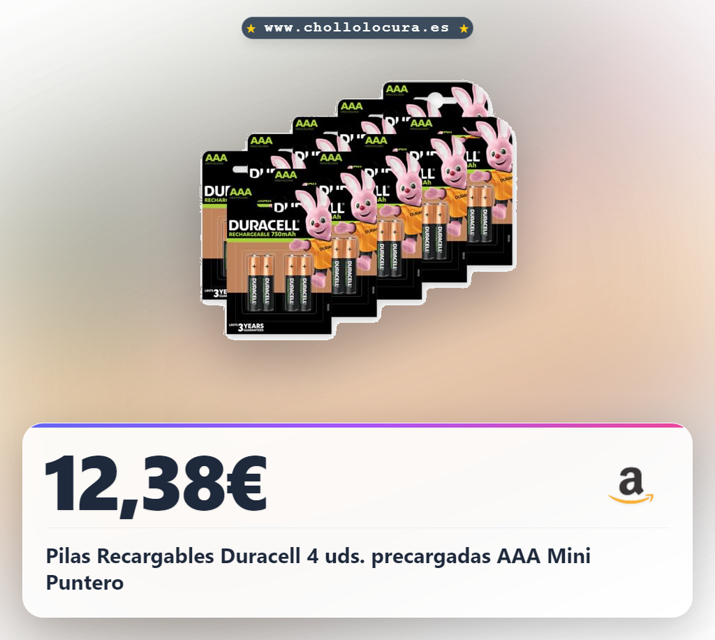 Pilas Recargables Duracell 4 uds. precargadas AAA Mini Puntero