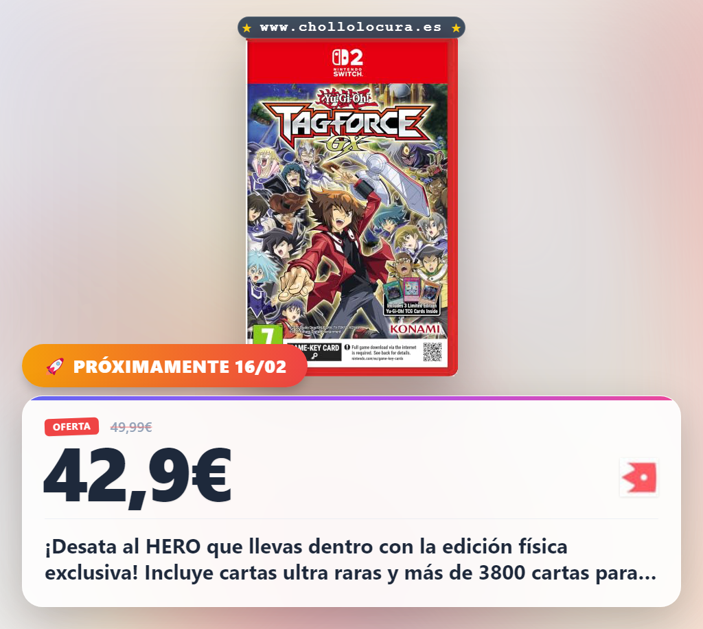 Aprovecha el Yu-Gi-Oh! TAG FORCE GX Switch 2 edición física con cartas Ultra Raras y duelos exclusivos para coleccionar hoy.