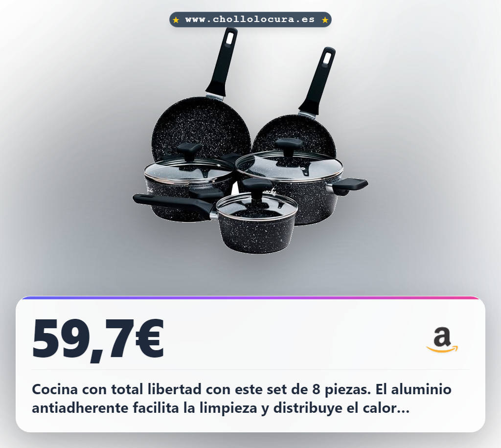 Encuentra la batería de cocina de aluminio de 8 piezas con antiadherente a precio de chollo para tu hogar