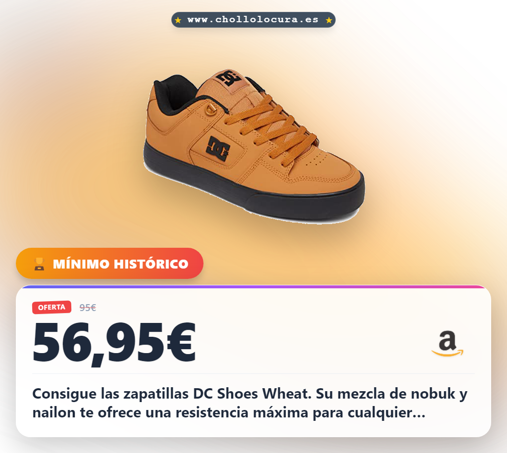 Adquiere las zapatillas DC Shoes Wheat con mezcla de nobuk y nailon balístico. ¡Disfruta de este chollo!
