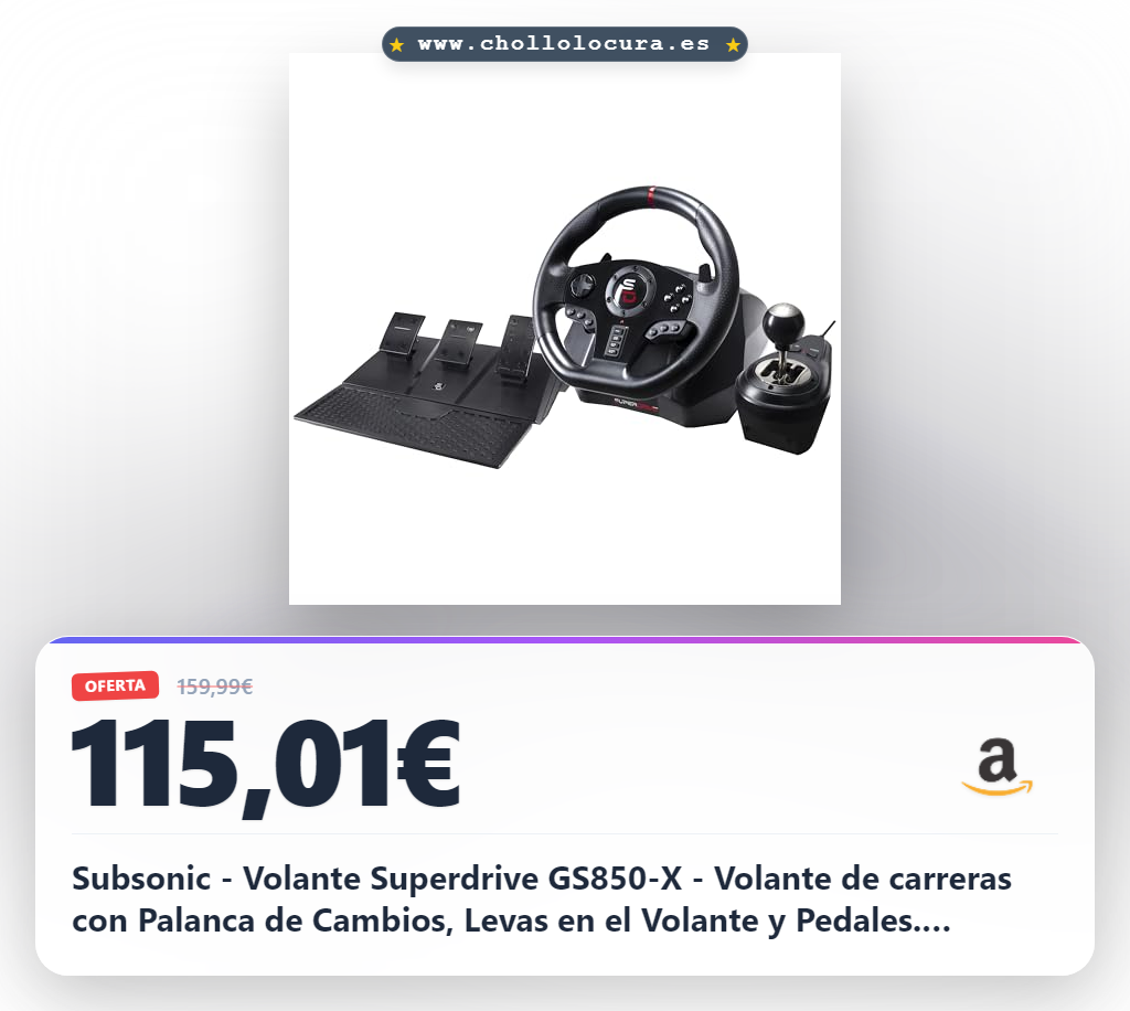 Subsonic - Volante Superdrive GS850-X - Volante de carreras con Palanca de Cambios, Levas en el Volante y Pedales. Rotación de 270° y vibraciones. Para PS4, Xbox Series X/S y Xbox One - Negro para PlayStation 4