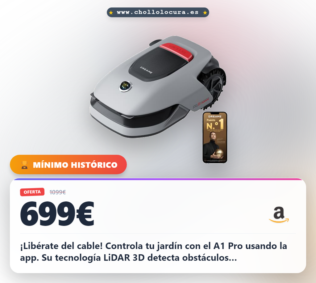 Aprovecha este robot cortacésped sin cables DREAME A1 Pro con LiDAR 3D y control por app al mejor precio para grandes jardines.