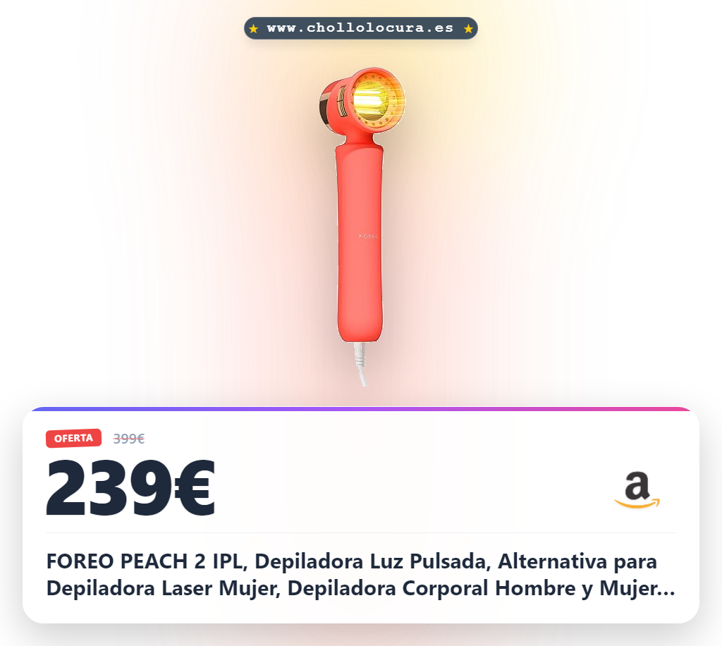 FOREO PEACH 2 IPL, Depiladora Luz Pulsada, Alternativa para Depiladora Laser Mujer, Depiladora Corporal Hombre y Mujer, 10-min de tratamiento, Sistema de Enfriamiento, Cableado, Peach
