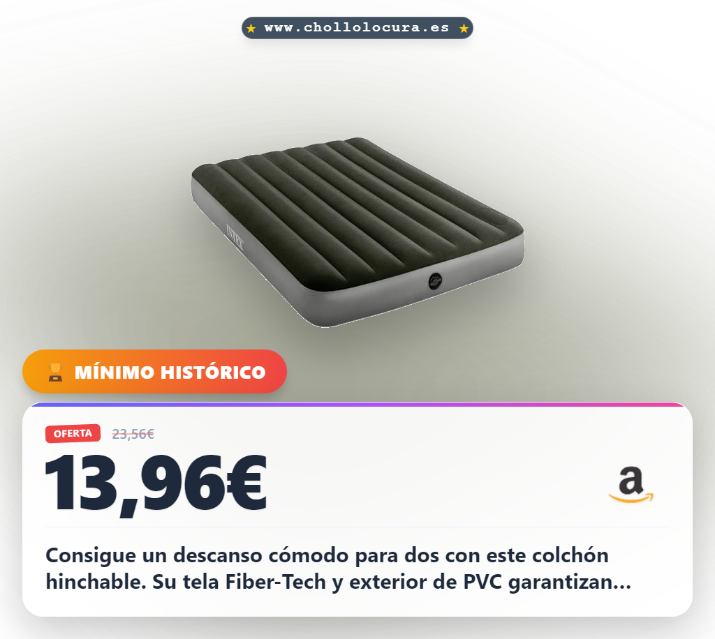 Aprovecha este colchón hinchable 2 plazas Fiber-Tech para camping y descanso al mejor precio