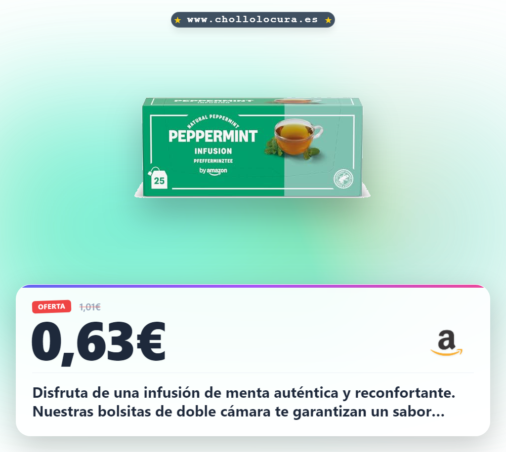 Aprovecha la infusión de menta 25 bolsitas natural y sin cafeína a precio de chollo