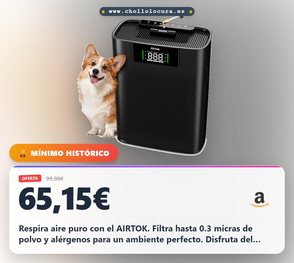 Consigue el purificador de aire AIRTOK con monitor PM 2.5 y modo sueño HEPA al mejor precio