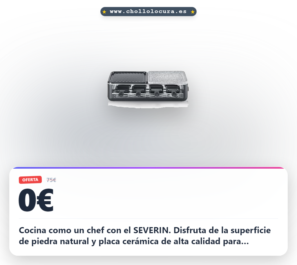 Consigue el Raclette grill SEVERIN con 8 sartenes antiadherentes y piedra natural a precio de chollo