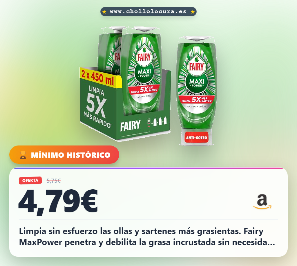 Consigue Fairy MaxPower líquido lavavajillas 2x450ml para limpiar grasa incrustada al mejor precio