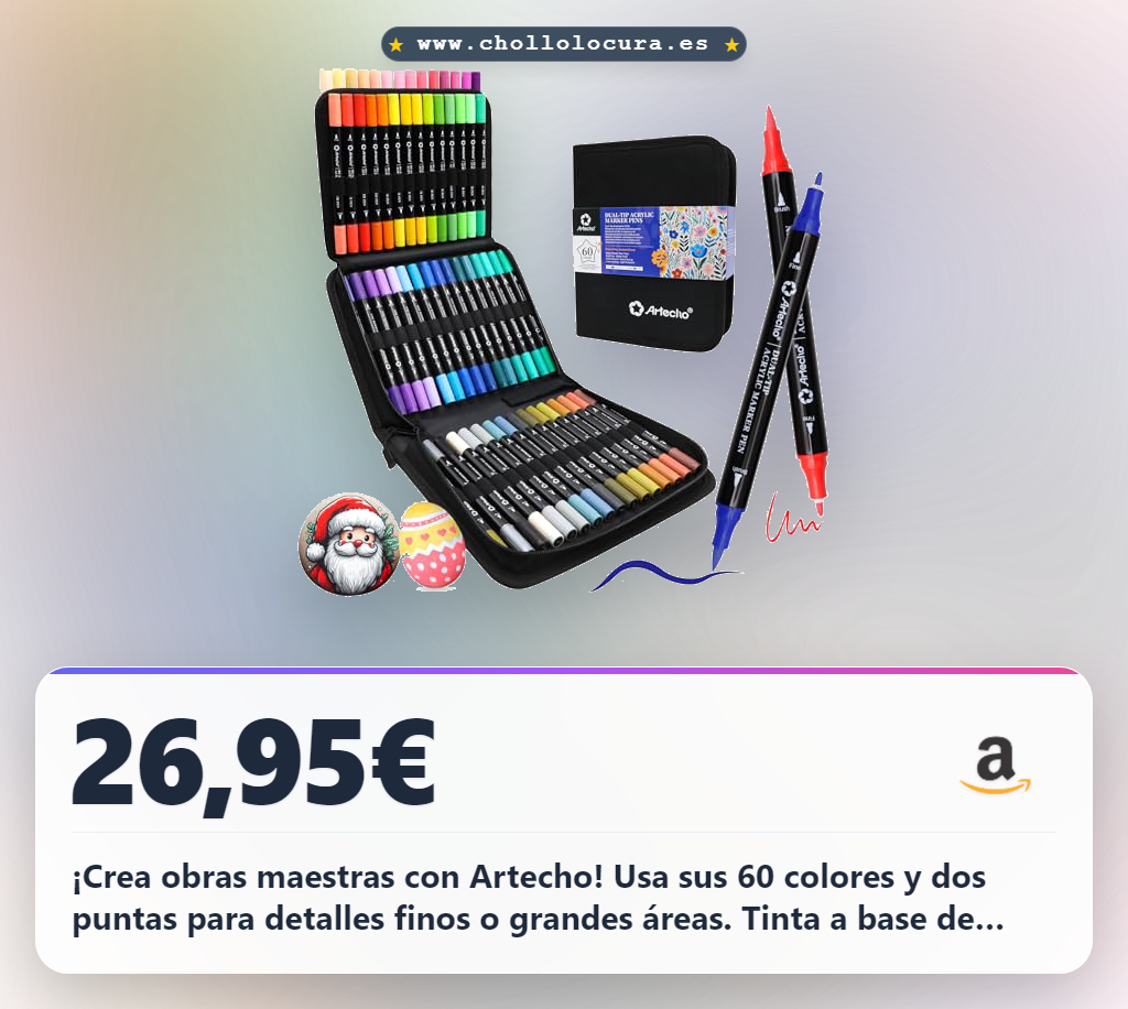 ¡Crea obras maestras con Artecho! Usa sus 60 colores y dos puntas para detalles finos o grandes áreas. Tinta a base de agua, secado rápido e impermeable. Ideales para roca, madera o lienzo. Un regalo perfecto para cualquier ocasión.