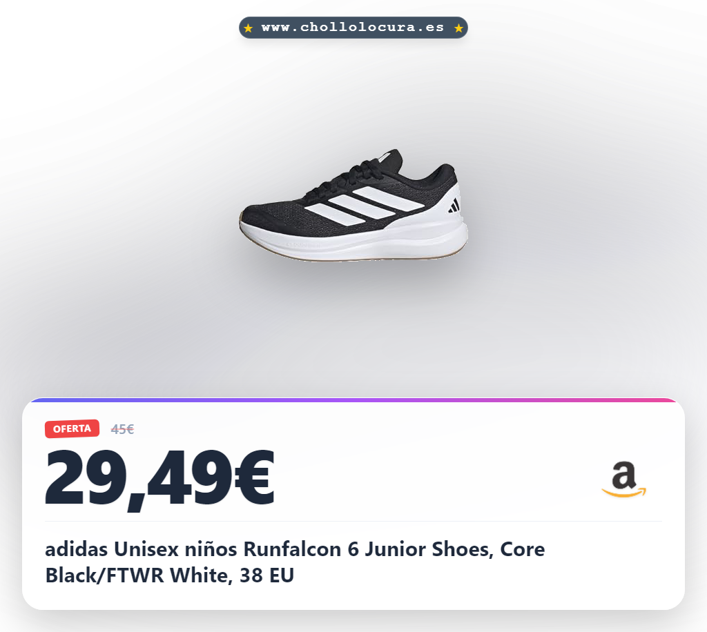 adidas Unisex niños Runfalcon 6 Junior Shoes, Core Black/FTWR White, 38 EU