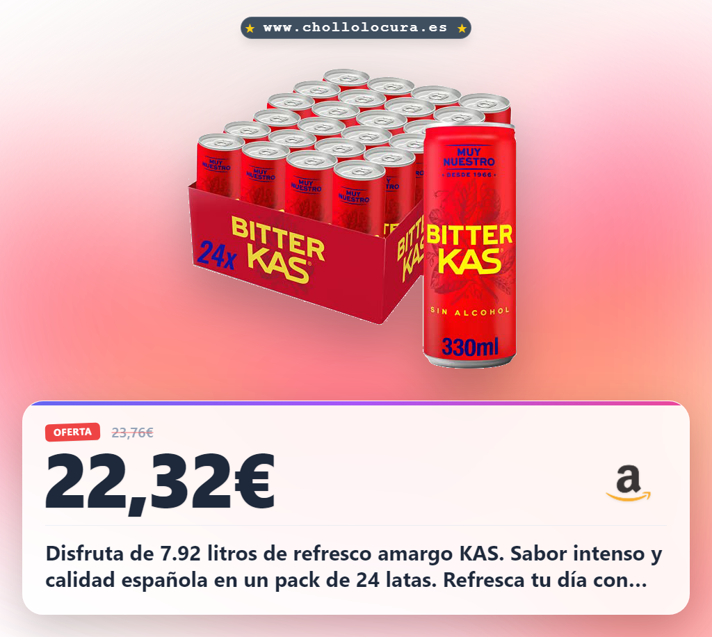Aprovecha el refresco amargo KAS pack de 24 latas con sabor intenso al mejor precio en oferta