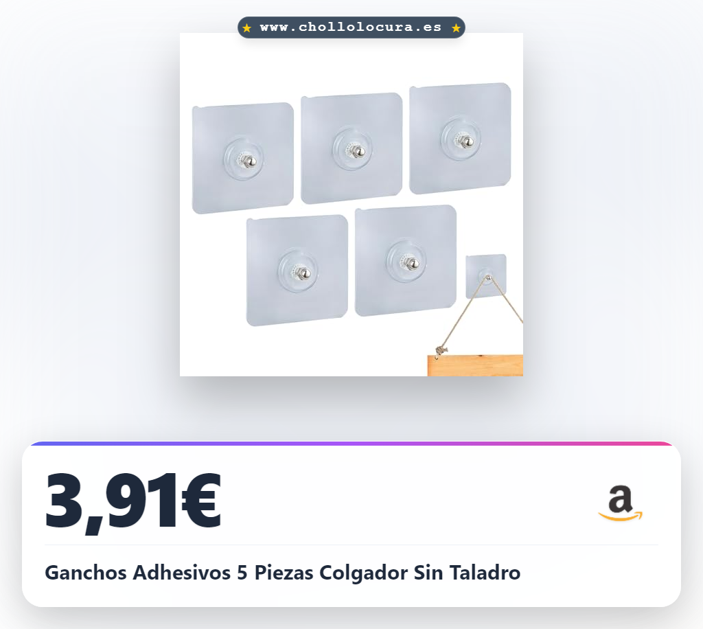 Consigue Ganchos Adhesivos Resistentes 5 Piezas para colgar sin dañar la pared.