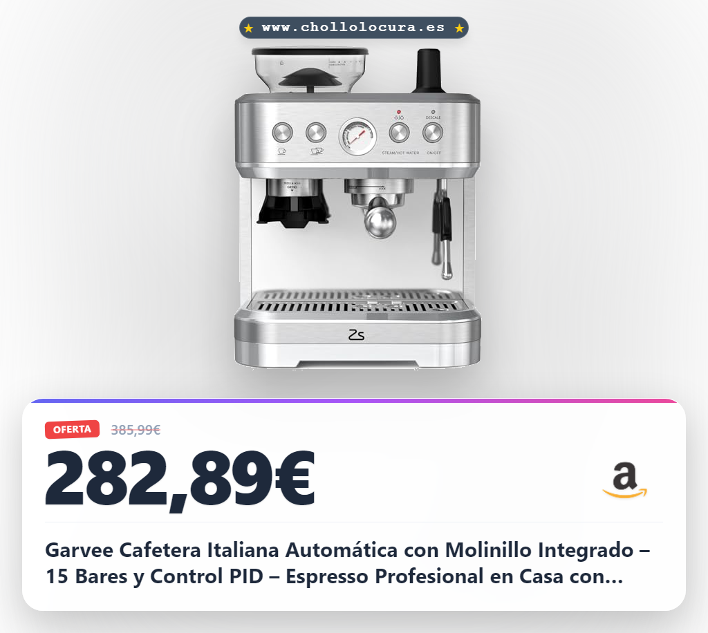 Garvee Cafetera Italiana Automática con Molinillo Integrado – 15 Bares y Control PID – Espresso Profesional en Casa con Boquilla de Vapor, Depósito 2,3L, Acero Inoxidable, Plateado