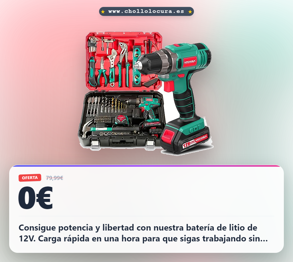 Consigue potencia y libertad con nuestra batería de litio de 12V. Carga rápida en una hora para que sigas trabajando sin parar. Este kit incluye todo lo que necesitas para tus proyectos de bricolaje.