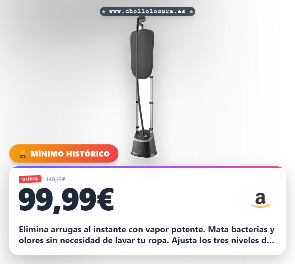Consigue el vaporizador Philips 3000 de 2000W. Elimina arrugas con 3 niveles de vapor y depósito de 2 litros.