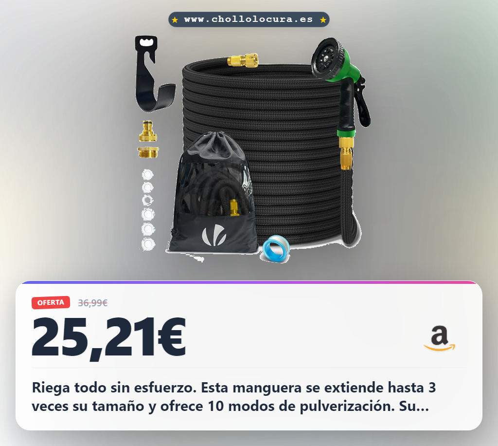 Obtén la manguera VOUNOT de 30m extensible con 10 funciones y conectores a precio de chollo para tu jardín.