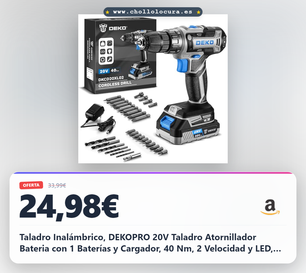 Taladro Inalámbrico, DEKOPRO 20V Taladro Atornillador Bateria con 1 Baterías y Cargador, 40 Nm, 2 Velocidad y LED, Adecuado para Bricolaje en Casa y Jardín,Azul