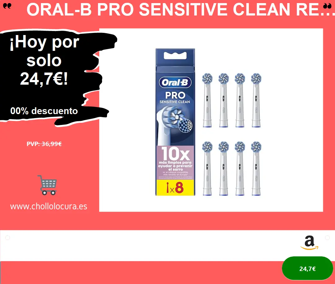 Oral-B Pro Sensitive Clean Recambios para Cepillo de Dientes Eléctrico, Pack de 8 Cabezales, Blanco - Originales