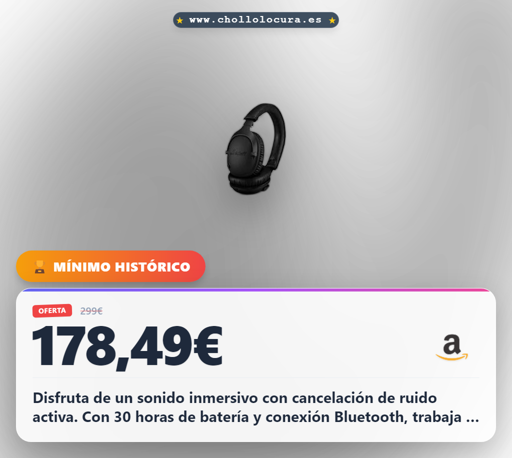 Consigue el monitor Marshall II con auriculares Bluetooth y cancelación de ruido activa en oferta