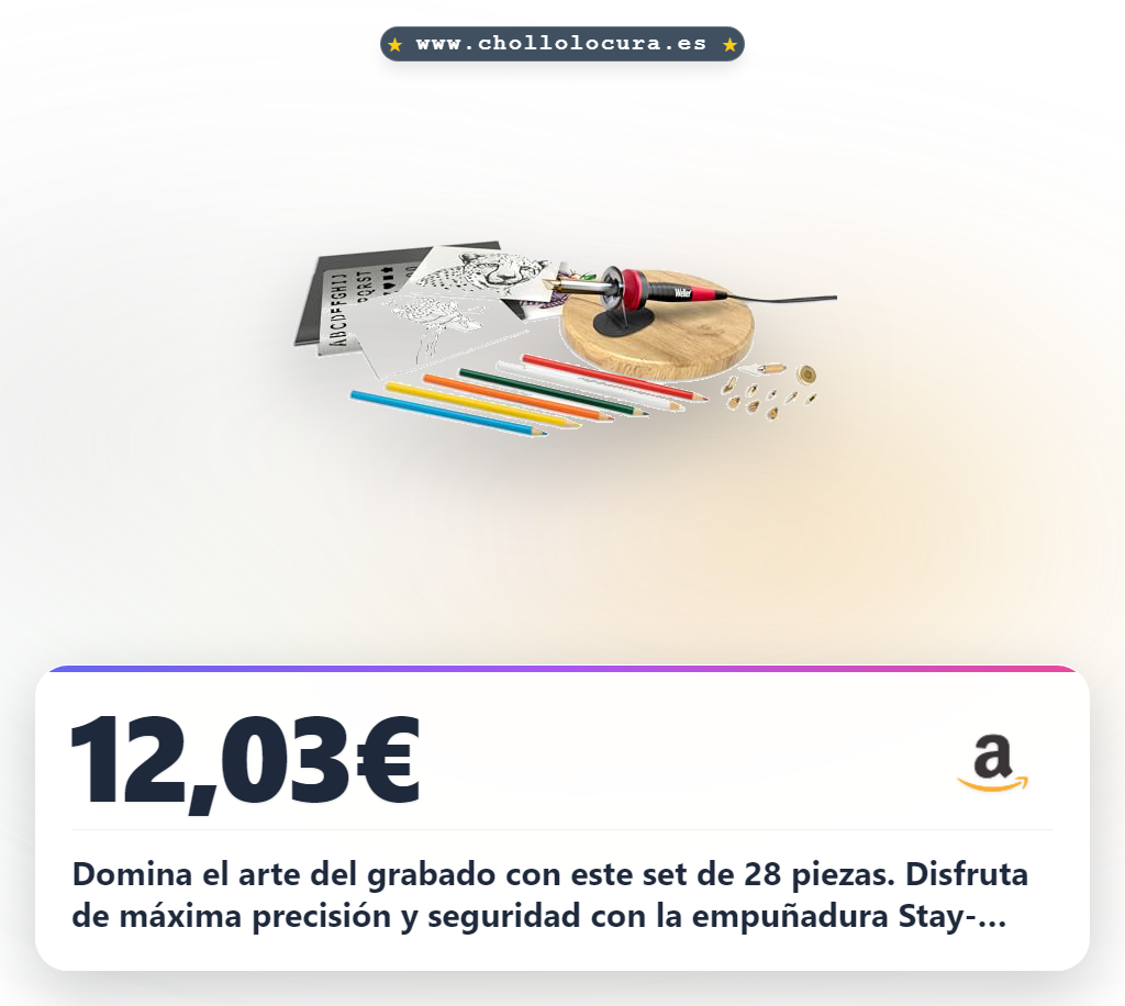 Consigue este set de 28 herramientas de pirografía para madera y cuero al mejor precio en oferta con empuñadura Stay-Cool y precisión.
