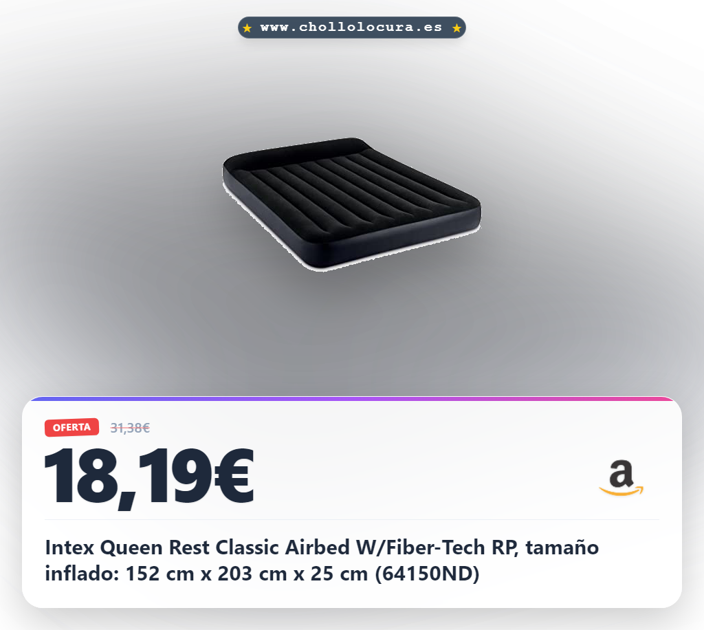 Intex Queen Rest Classic Airbed W/Fiber-Tech RP, tamaño inflado: 152 cm x 203 cm x 25 cm (64150ND)