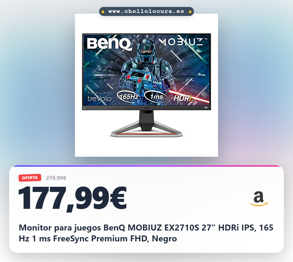 Monitor para juegos BenQ MOBIUZ EX2710S 27" HDRi IPS, 165 Hz 1 ms FreeSync Premium FHD, Negro