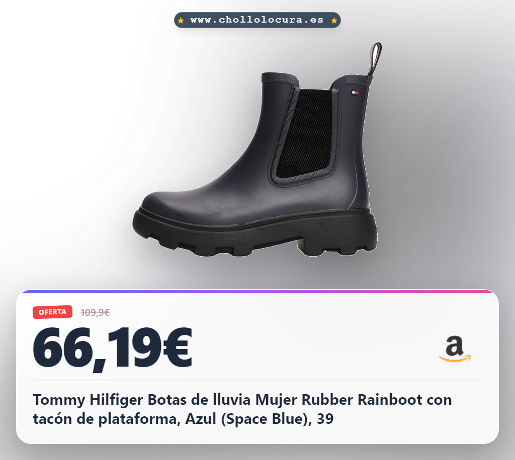 Tommy Hilfiger Botas de lluvia Mujer Rubber Rainboot con tacón de plataforma, Azul (Space Blue), 39