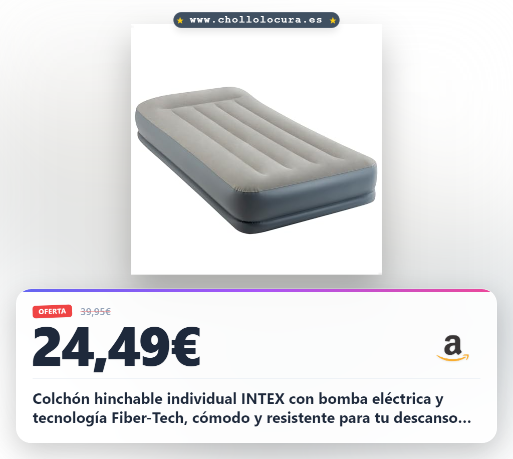 Colchón hinchable individual INTEX con bomba eléctrica y tecnología Fiber-Tech, cómodo y resistente para tu descanso perfecto