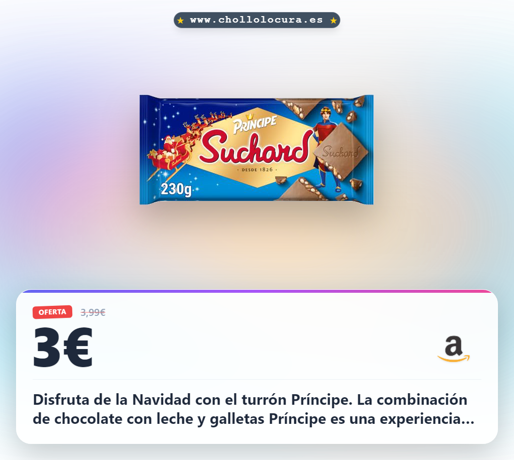 Adquiere el turrón Suchard Príncipe de chocolate con leche y galleta a precio de chollo en oferta histórica