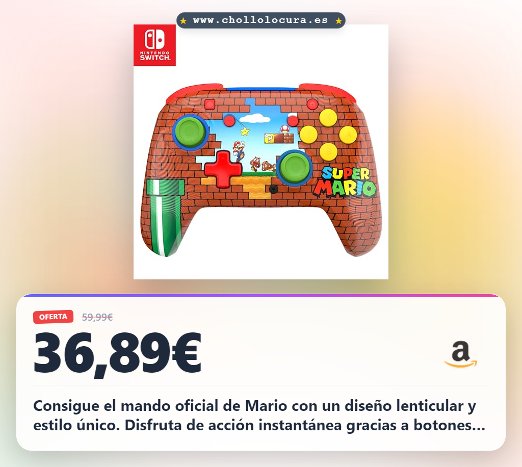Consigue el mando oficial Mario con diseño lenticular y acción rápida para Nintendo Switch y Switch 2 en oferta histórica