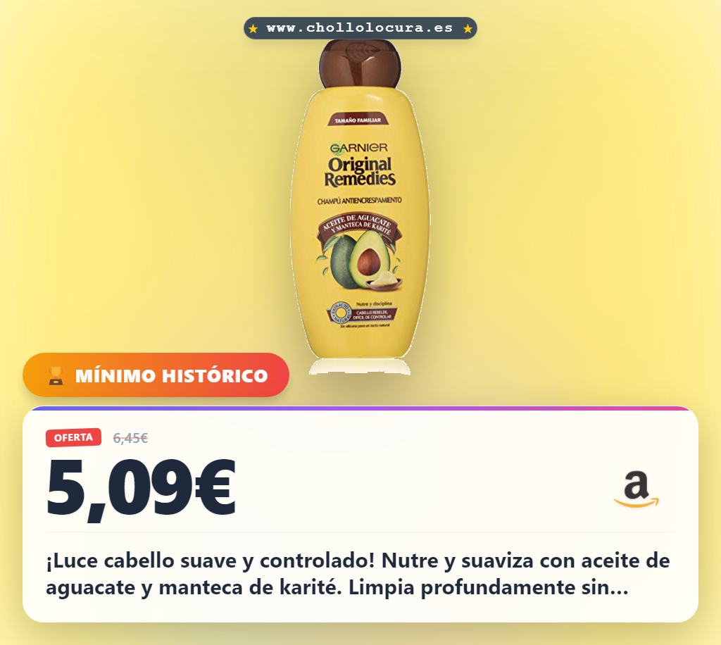 Garnier Original Remedies - Champú con Aceite de Aguacate y Manteca de Karité para Pelo Rebelde y Escrespado - 600 ml