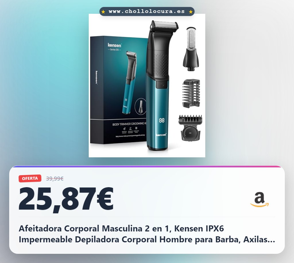 Afeitadora Corporal Masculina 2 en 1, Kensen IPX6 Impermeable Depiladora Corporal Hombre para Barba, Axilas, Pecho, Piernas y Genitales con Pantalla LED, Peine Límite Ajustable (1-10 mm), Verde