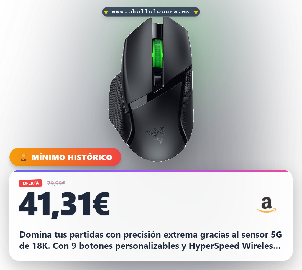 Consigue el ratón Razer Basilisk V3 X HyperSpeed inalámbrico con sensor 5G y 9 botones personalizables.