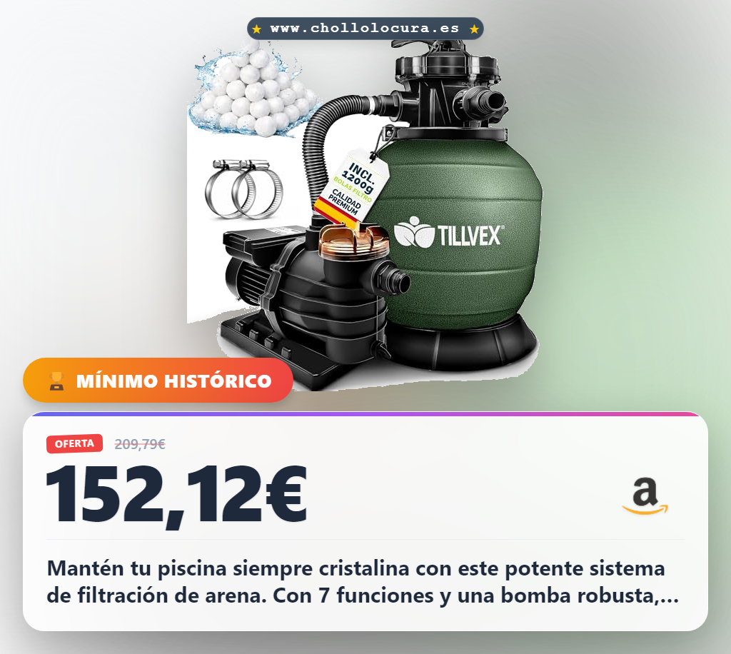 Aprovecha la depuradora de agua para piscina Tillvex con filtro de arena y bolas filtrantes en oferta histórica