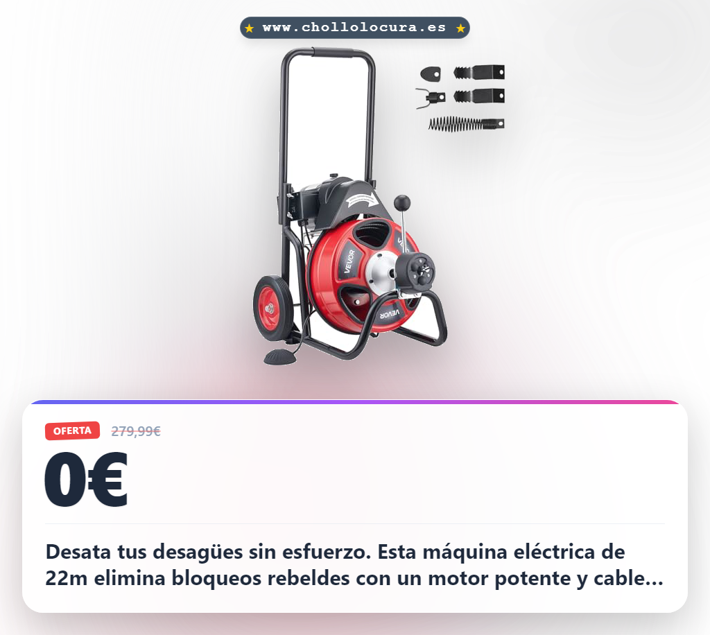 Logra limpiar tus tuberías con esta máquina desatascadora eléctrica de 22m y cable de acero a precio de chollo para drenajes