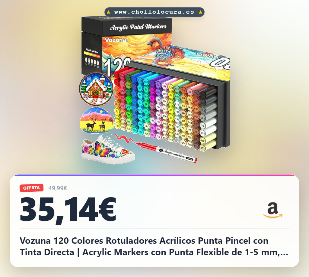 Vozuna 120 Colores Rotuladores Acrílicos Punta Pincel con Tinta Directa | Acrylic Markers con Punta Flexible de 1-5 mm, Tinta al Agua para Piedra, Cristal, Madera, Cerámica, Lienzo y Tela