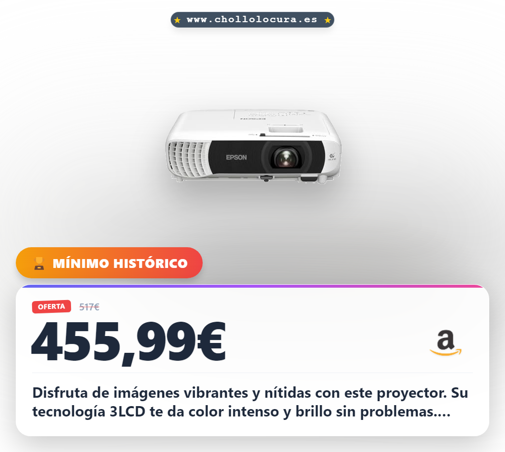 Aprovecha el proyector Epson EB-W55 WXGA 4000 lúmenes con pantalla de 320 pulgadas y Wi-Fi en oferta histórica en oferta de chollo