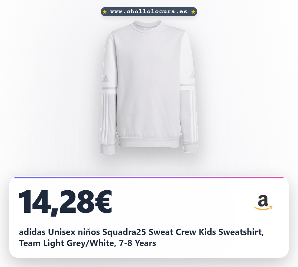 Consigue la sudadera adidas Squadra25 para niños Gris Claro/Blanco (7-8 años) al mejor precio en oferta