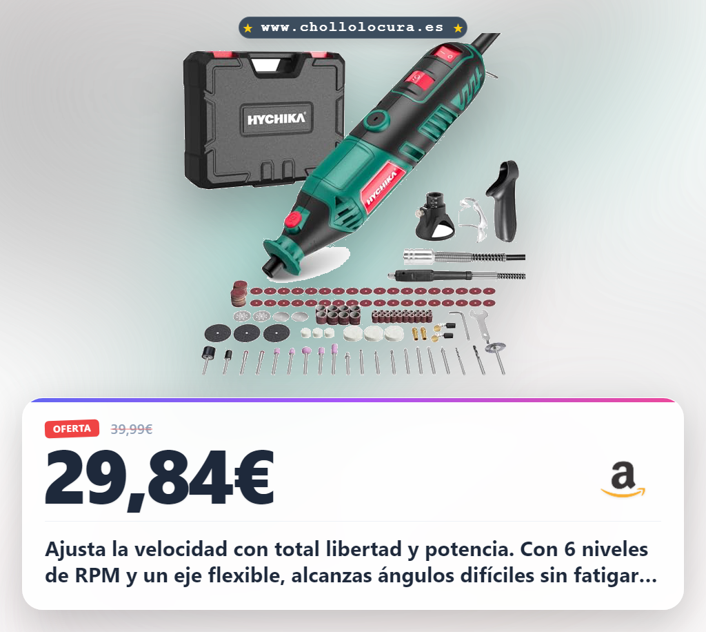 Aprovecha la herramienta rotativa HYCHIKA de 170W con 35000 RPM y 173 accesorios al mejor precio