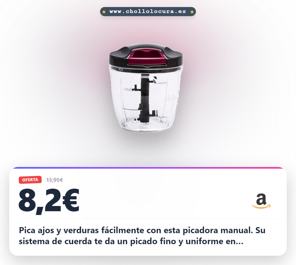 Aprovecha la picadora manual con cuerda de acero inox para ajo y cebolla en oferta histórica