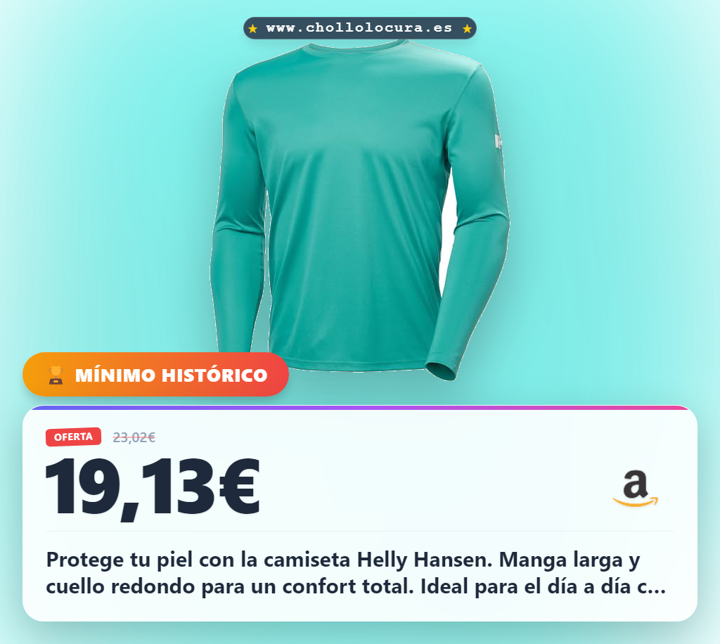 Aprovecha la camiseta Helly Hansen HH Tech Crew manga larga con protección solar en oferta