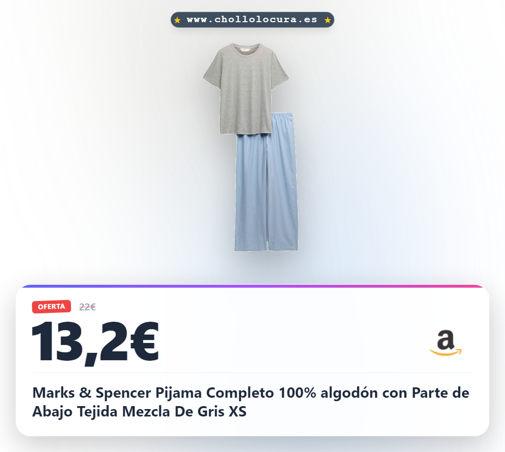 Marks & Spencer Pijama Completo 100% algodón con Parte de Abajo Tejida Mezcla De Gris XS